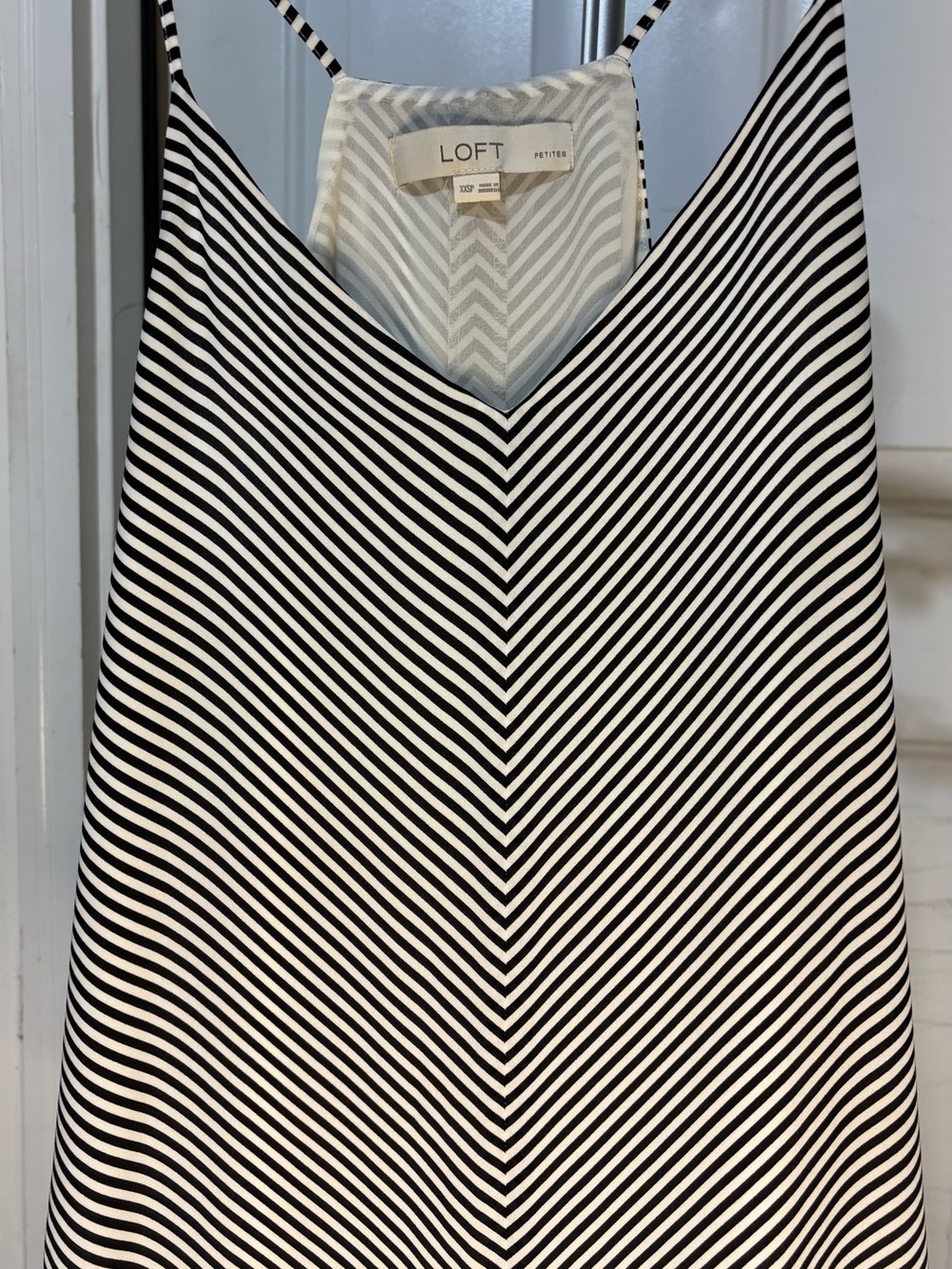 LOFT Petites XXSP‎ Black White Striped Sleeveless Cami Tank Top Lined